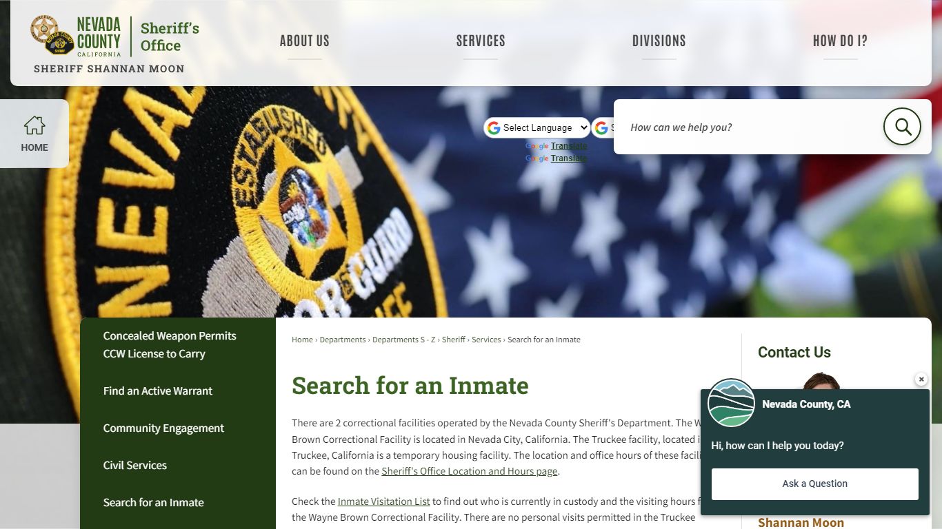 Search for an Inmate | Nevada County, CA